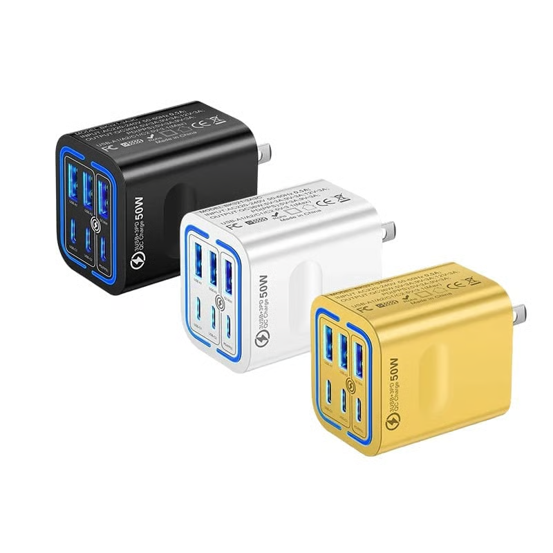 Portable Multi Port Charging Station 50W, 6-Port USB C & USB A,Adapter Cube Plug for Phone ,for iPad-YH