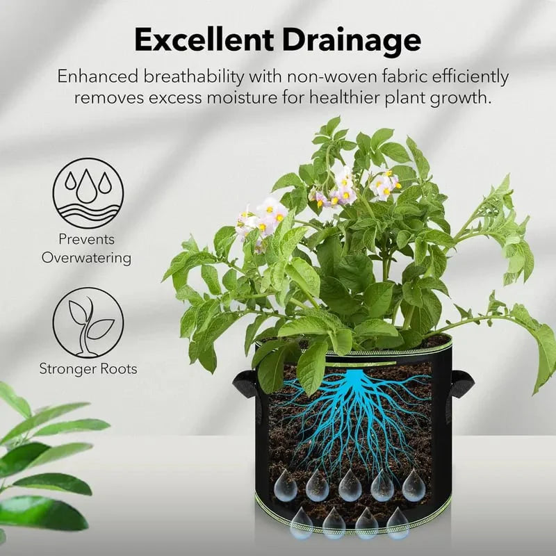 🌱 5-Pack 5 Gallon Grow Bags – Heavy Duty Aeration Fabric Pots with Handles for Vegetables, Flowers & Fruits 🪴-YH