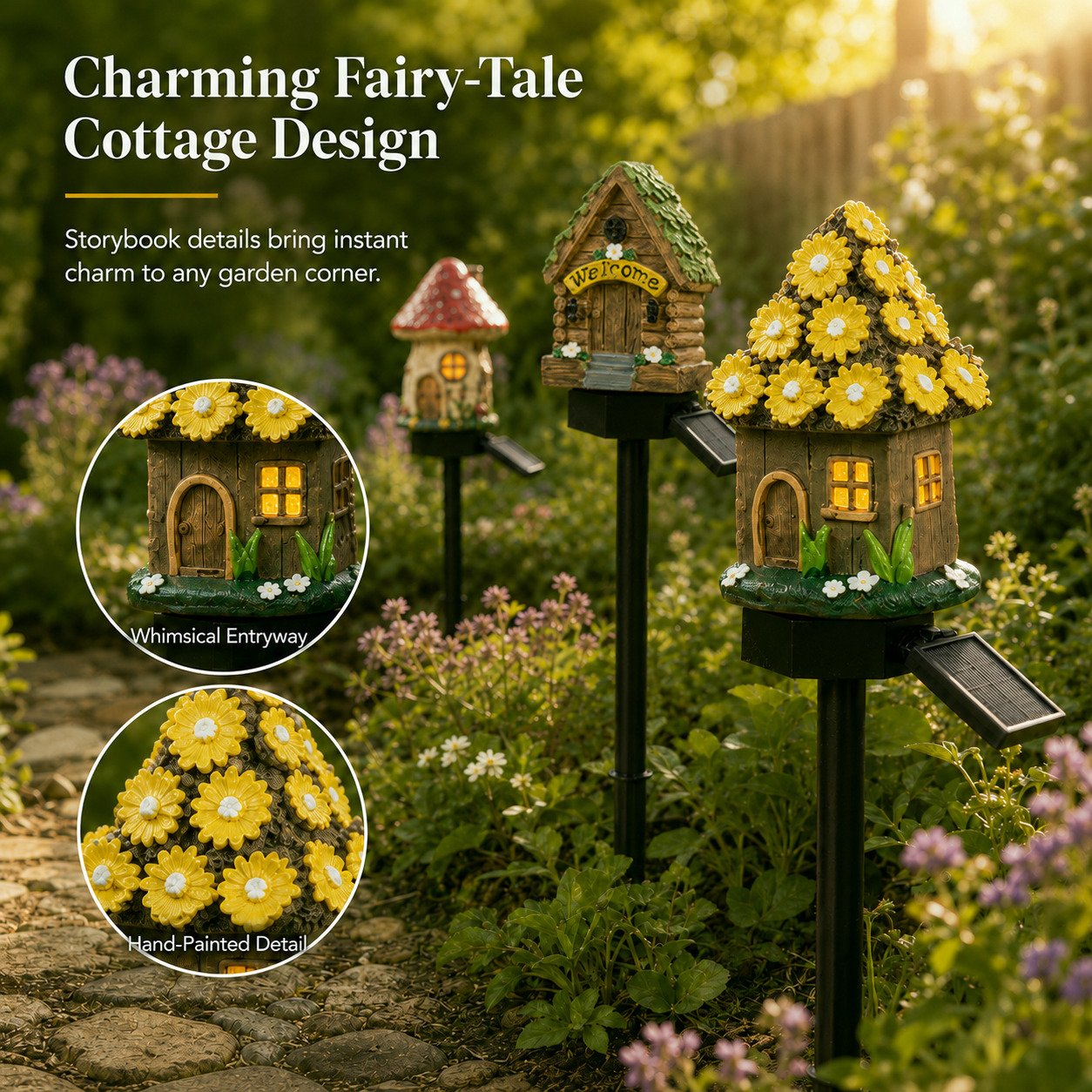 Solar Fairy-Tale Mushroom Cottage Garden Light-YH