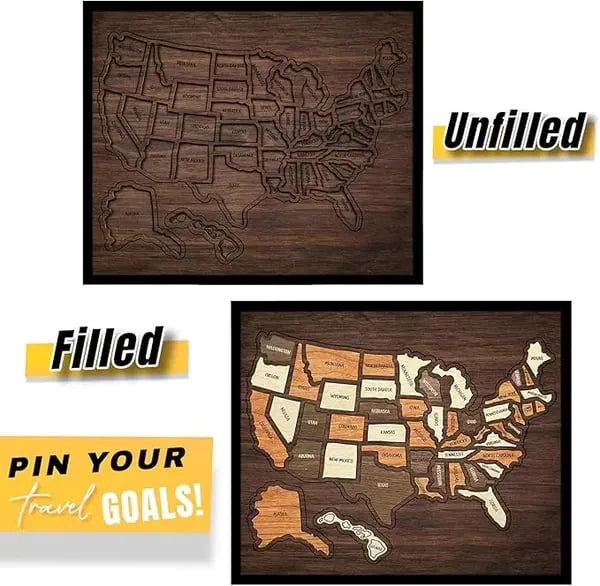 🔥Last Day 49% OFF -🇺🇸 Wooden USA Travel Map Puzzle🧩A Stylish Way to Track Your Journey-YH