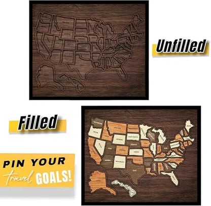 🔥Last Day 49% OFF -🇺🇸 Wooden USA Travel Map Puzzle🧩A Stylish Way to Track Your Journey-YH