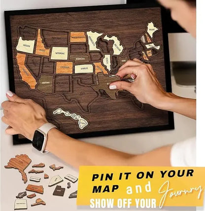 🔥Last Day 49% OFF -🇺🇸 Wooden USA Travel Map Puzzle🧩A Stylish Way to Track Your Journey-YH
