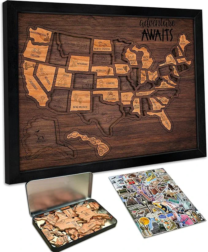 🔥Last Day 49% OFF -🇺🇸 Wooden USA Travel Map Puzzle🧩A Stylish Way to Track Your Journey-YH