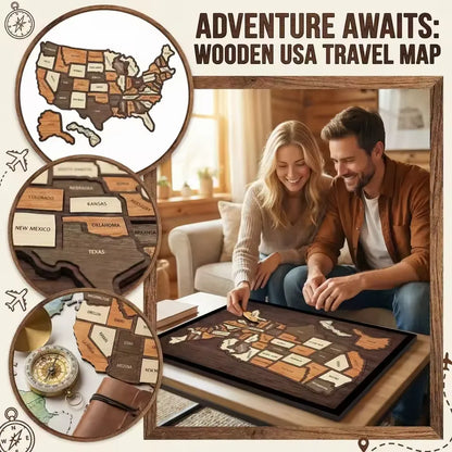 🔥Last Day 49% OFF -🇺🇸 Wooden USA Travel Map Puzzle🧩A Stylish Way to Track Your Journey-YH