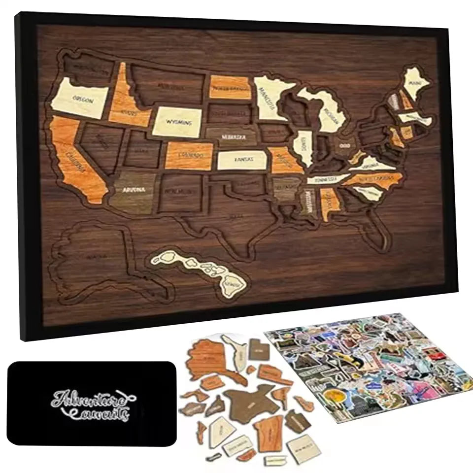 🔥Last Day 49% OFF -🇺🇸 Wooden USA Travel Map Puzzle🧩A Stylish Way to Track Your Journey-YH