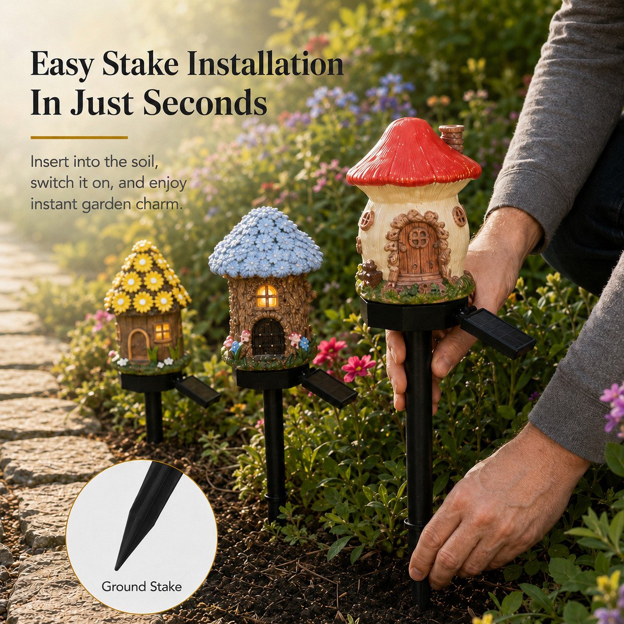 Solar Fairy-Tale Mushroom Cottage Garden Light-YH