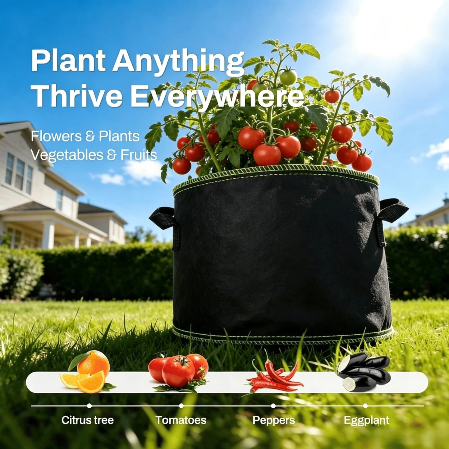 🌱 5-Pack 5 Gallon Grow Bags – Heavy Duty Aeration Fabric Pots with Handles for Vegetables, Flowers & Fruits 🪴-YH