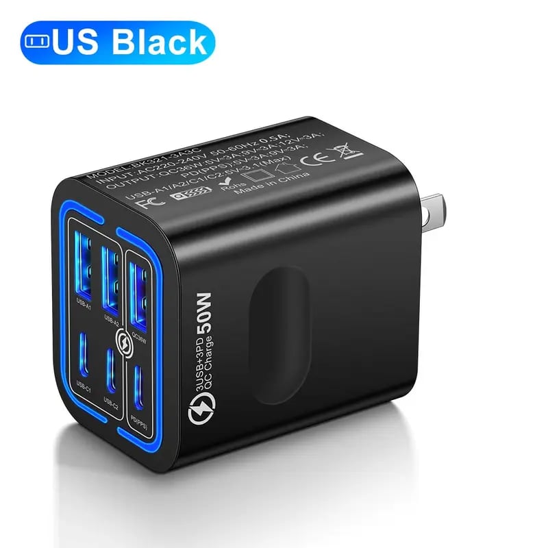 Portable Multi Port Charging Station 50W, 6-Port USB C & USB A,Adapter Cube Plug for Phone ,for iPad-YH