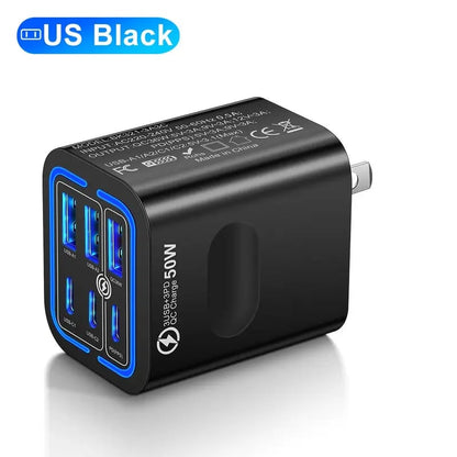 Portable Multi Port Charging Station 50W, 6-Port USB C & USB A,Adapter Cube Plug for Phone ,for iPad-YH