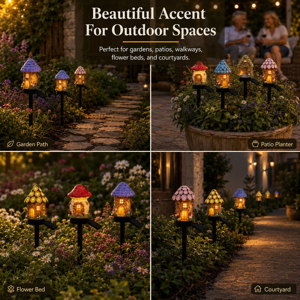 Solar Fairy-Tale Mushroom Cottage Garden Light-YH