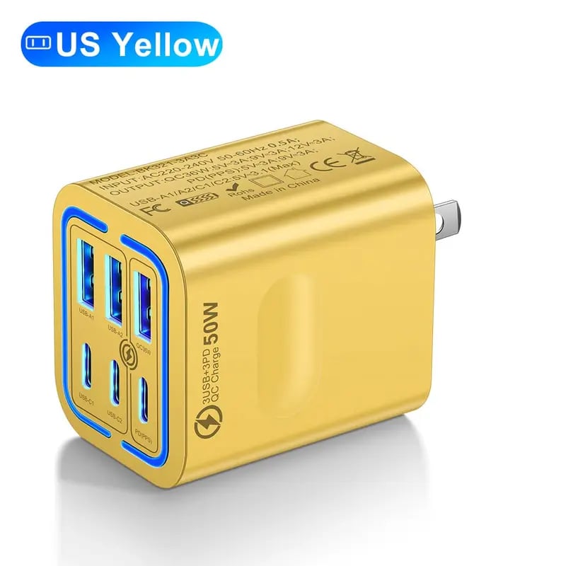 Portable Multi Port Charging Station 50W, 6-Port USB C & USB A,Adapter Cube Plug for Phone ,for iPad-YH