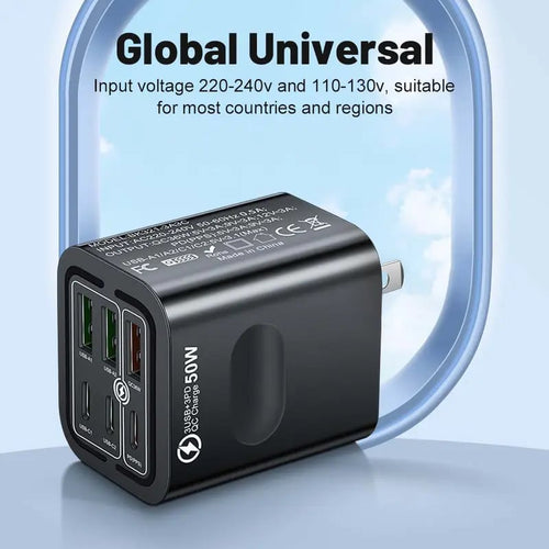 Portable Multi Port Charging Station 50W, 6-Port USB C & USB A,Adapter Cube Plug for Phone ,for iPad-YH