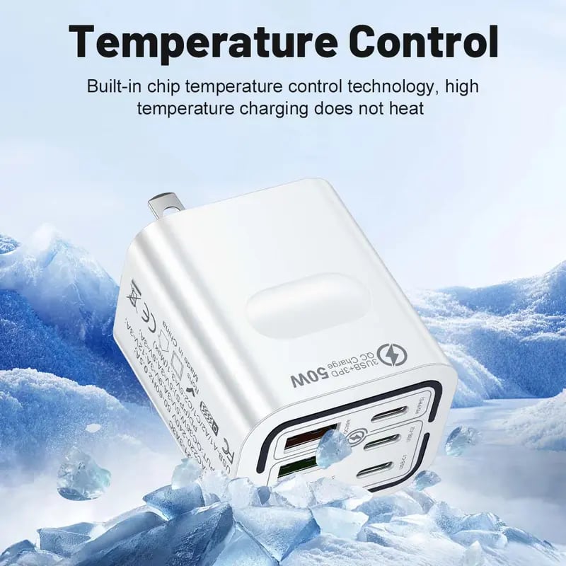 Portable Multi Port Charging Station 50W, 6-Port USB C & USB A,Adapter Cube Plug for Phone ,for iPad-YH