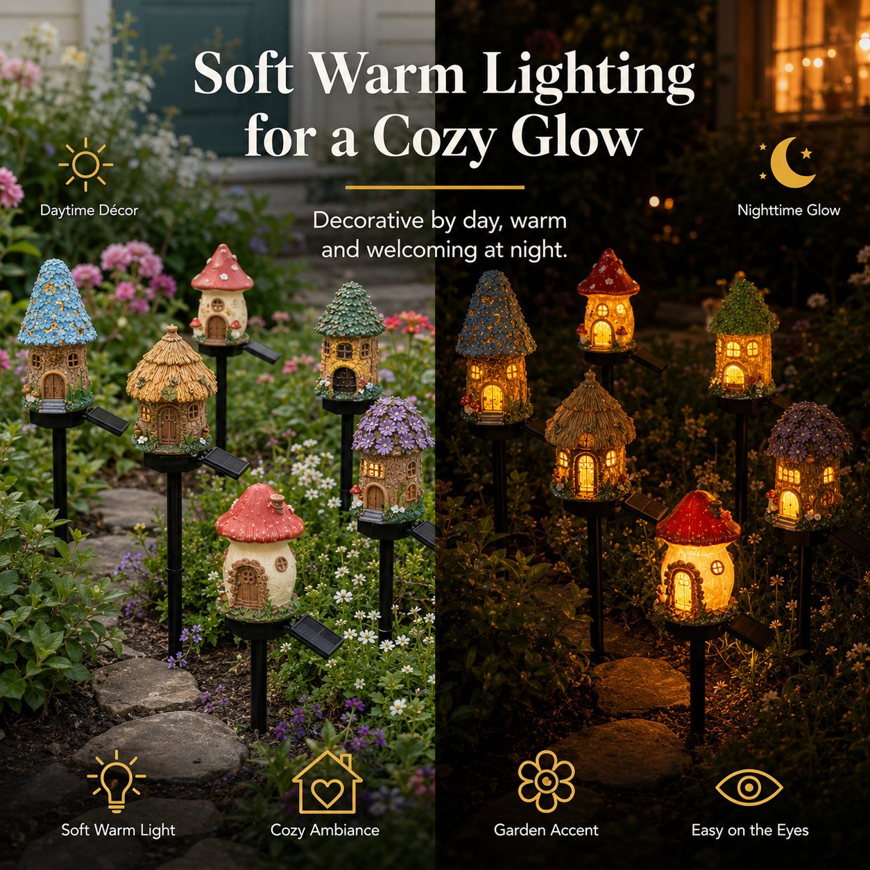 Solar Fairy-Tale Mushroom Cottage Garden Light-YH