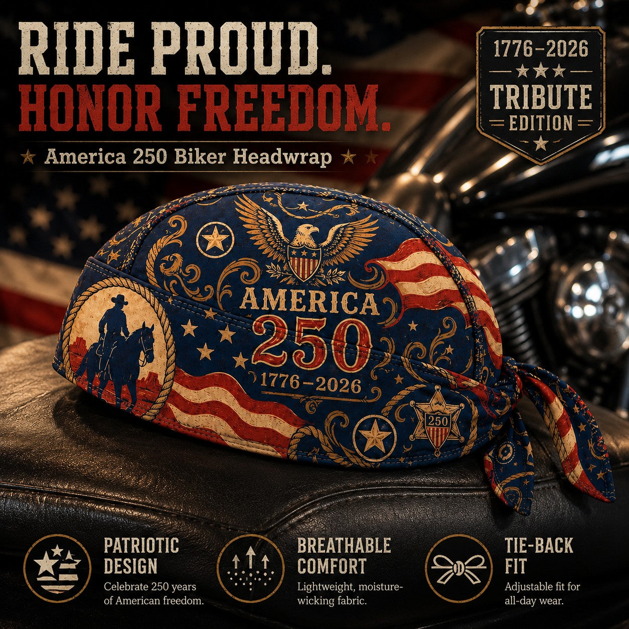 America 250 Cycling Pirate Hat / Biker Headwrap-YH