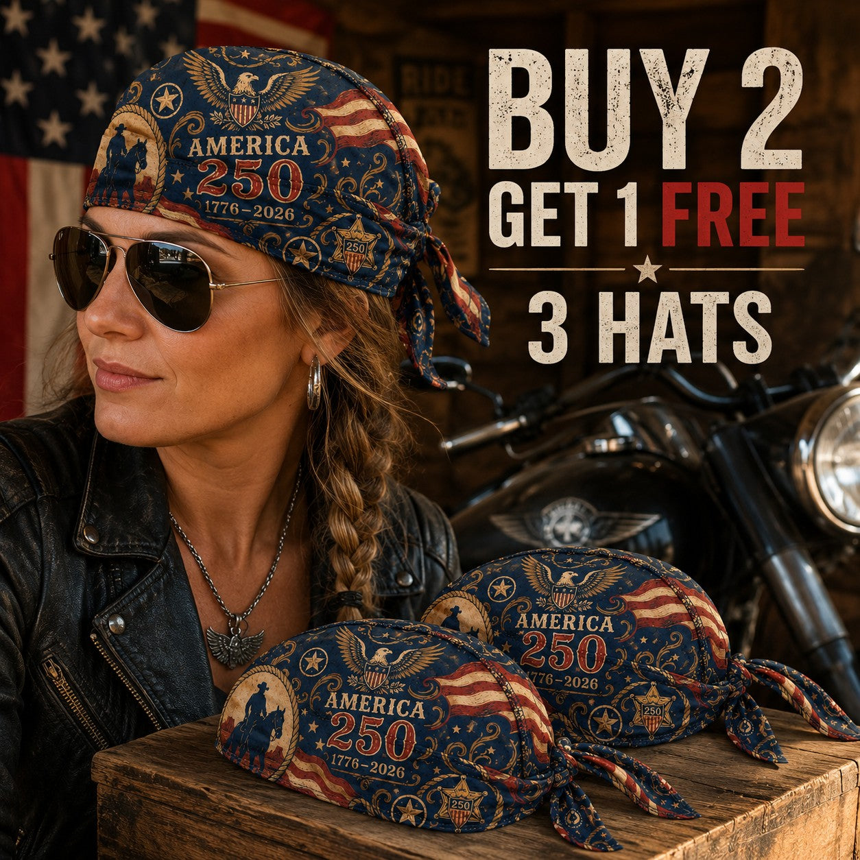 America 250 Cycling Pirate Hat / Biker Headwrap-YH