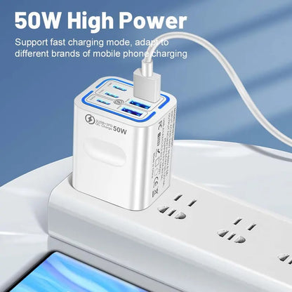 Portable Multi Port Charging Station 50W, 6-Port USB C & USB A,Adapter Cube Plug for Phone ,for iPad-YH
