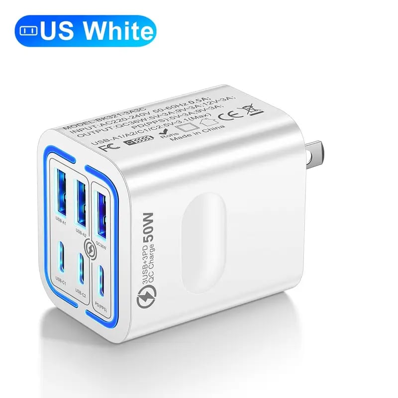 Portable Multi Port Charging Station 50W, 6-Port USB C & USB A,Adapter Cube Plug for Phone ,for iPad-YH